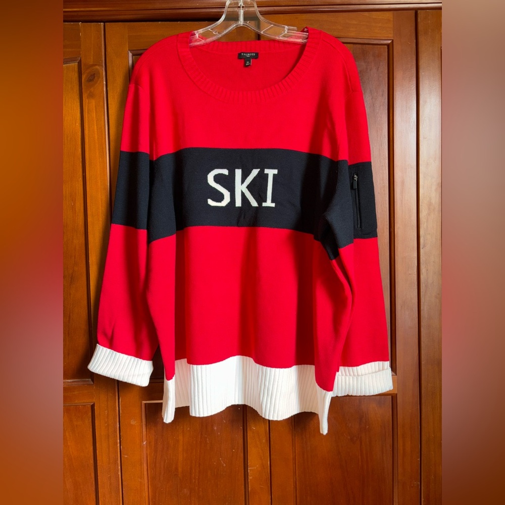 Talbots Red and Black Crew Neck Sweater